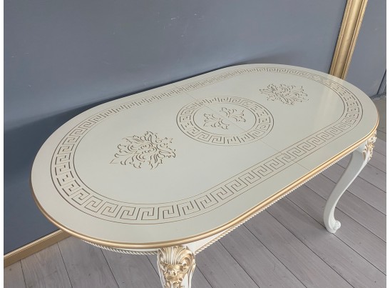 Стол овальный раскладной Милан на 4х ножках (слоновая кость, патина золото)