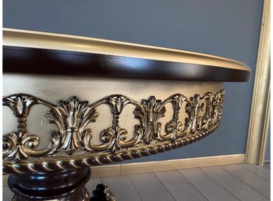 Стол круглый раскладной Изабелла 110(140) (темный орех, патина золото)