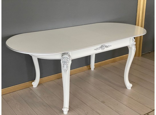 Стол овальный раскладной Розалия (белый, патина серебро)