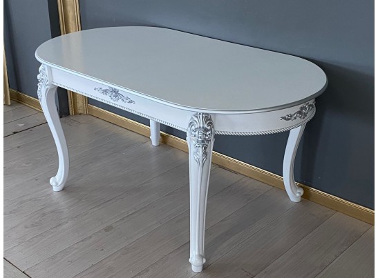 Стол овальный раскладной Розалия (белый, патина серебро)