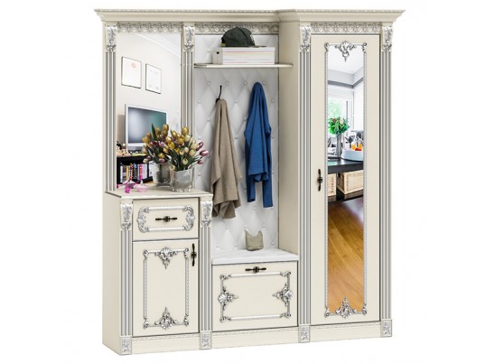 Прихожая Визит П-3 Белый/Ручная роспись серебром в Набережных Челнах