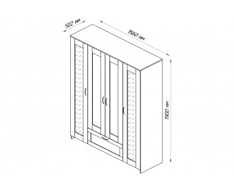 Шкаф Шведский Стандарт 4 двери и 1 ящик с зеркалами СИРИУС 4 2.02.01.042.1