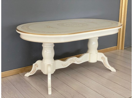 Стол овальный раскладной Милан (слоновая кость, золотая патина)