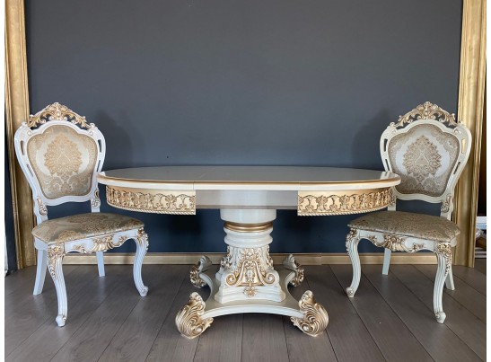 Стол круглый раскладной Изабелла 110(140) (слоновая кость, патина золото)