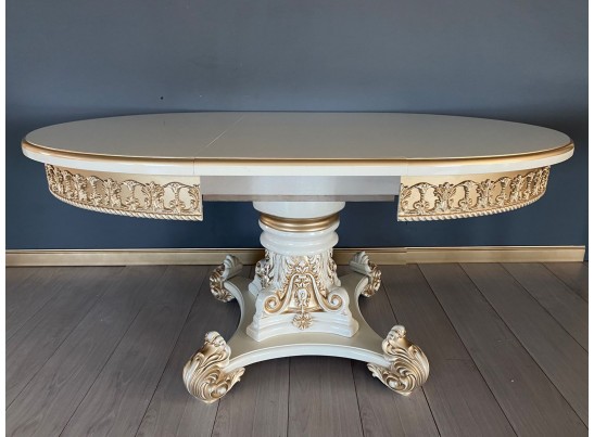 Стол круглый раскладной Изабелла 110(140) (слоновая кость, патина золото)