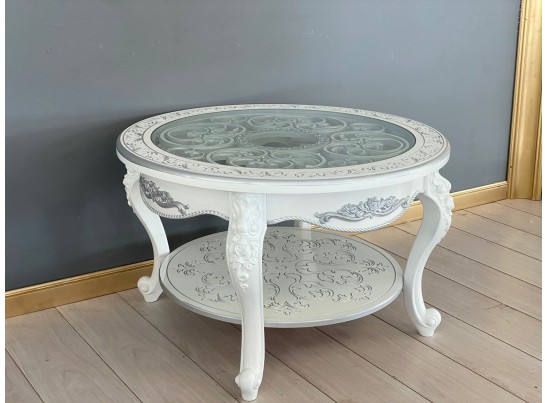 Стол журнальный круглый Жасмин (белый, патина серебро)