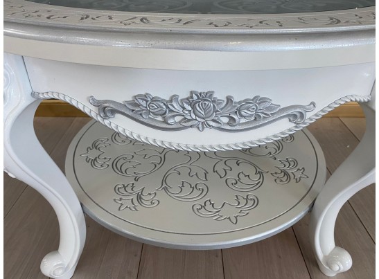 Стол журнальный круглый Жасмин (белый, патина серебро)