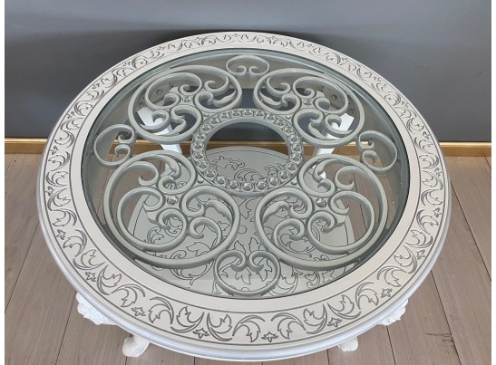 Стол журнальный круглый Жасмин (белый, патина серебро)