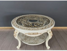 Стол журнальный круглый Жасмин (слоновая кость, патина золото)