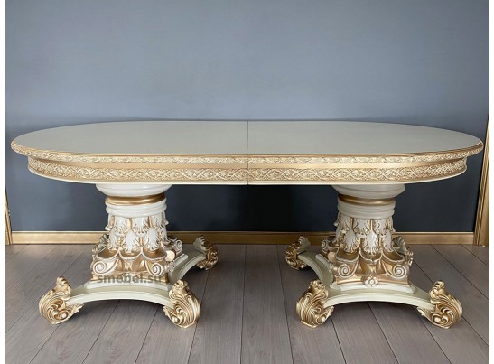 Стол овальный раскладной Версаль (слоновая кость, патина золото)