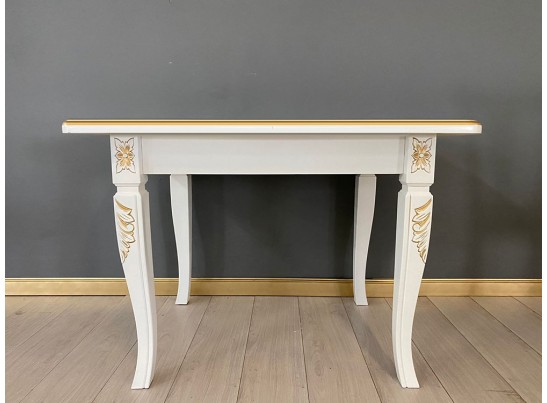 Стол прямоугольный раскладной Рим (белый, патина золото)