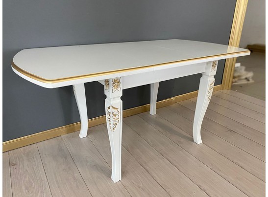 Стол прямоугольный раскладной Рим (белый, патина золото)