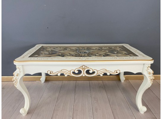 Стол журнальный прямоугольный Жасмин (слоновая кость, патина золото)