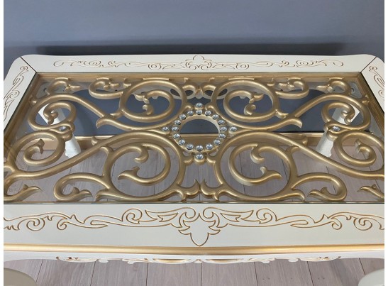 Стол журнальный прямоугольный Жасмин (слоновая кость, патина золото)