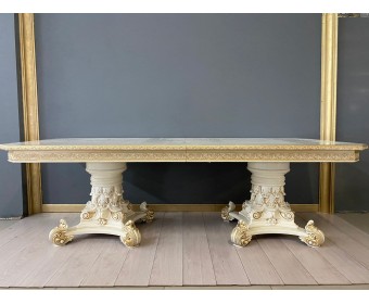 Стол прямоугольный раскладной Версаль (слоновая кость, патина золото)