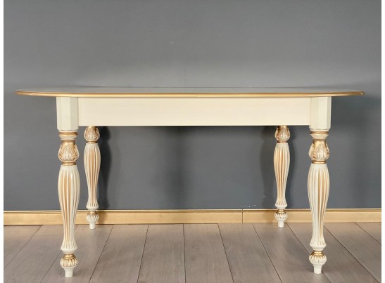 Стол овальный раскладной Венеция (слоновая кость, патина золото)