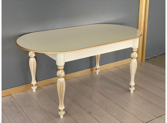 Стол овальный раскладной Венеция (слоновая кость, патина золото)