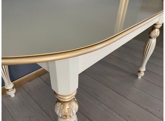 Стол овальный раскладной Венеция (слоновая кость, патина золото)