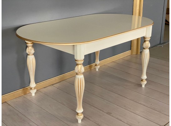 Стол овальный раскладной Венеция (слоновая кость, патина золото)