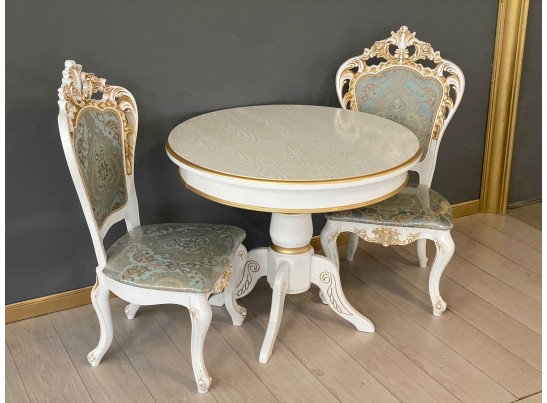 Стол круглый раскладной Верона (белый, патина золото) шпон