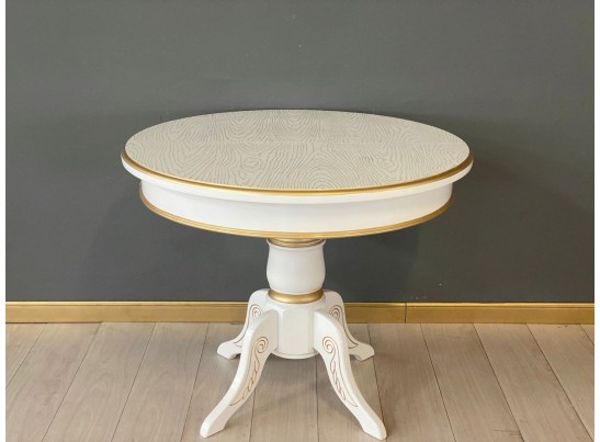 Стол круглый раскладной Верона (белый, патина золото) шпон