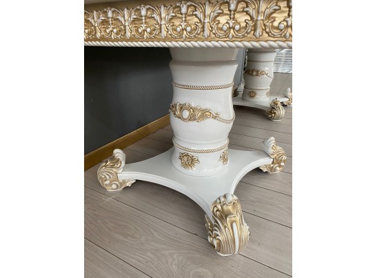 Стол обеденный раскладной Жасмин (голд мрамор, белый, патина золото)