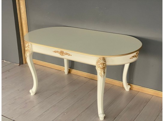 Стол овальный раскладной Розалия (белый, патина золото)