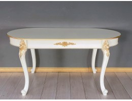 Стол овальный раскладной Розалия (белый, патина золото)