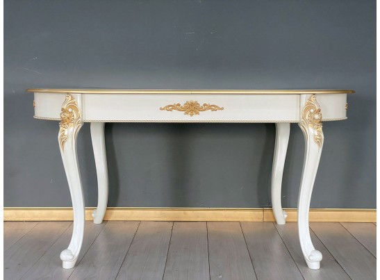 Стол овальный раскладной Розалия (белый, патина золото)