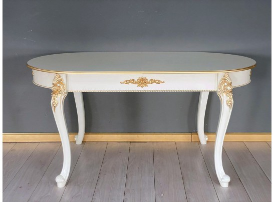 Стол овальный раскладной Розалия (белый, патина золото)