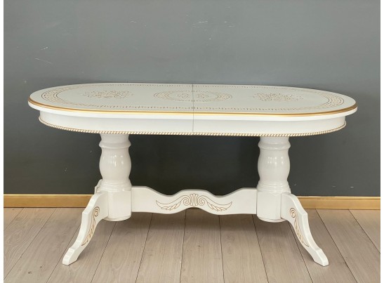 Стол овальный раскладной Милан (белый, патина, золото)