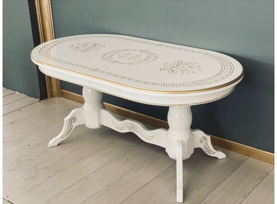 Стол овальный раскладной Милан (белый, патина, золото)