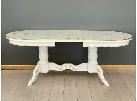 Стол овальный раскладной Милан (белый, патина, золото)