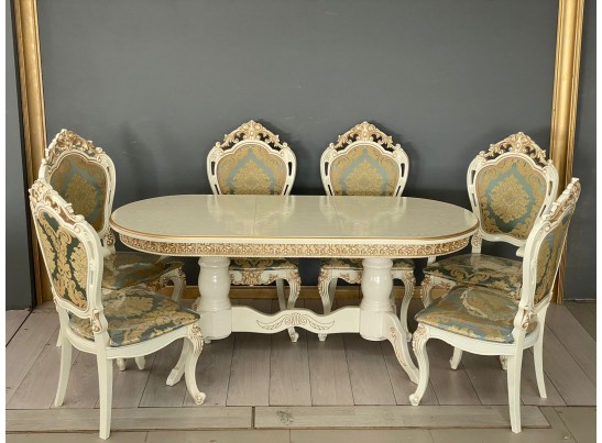 Стол овальный раскладной Верона с молдингом (слоновая кость, золото, шпон)