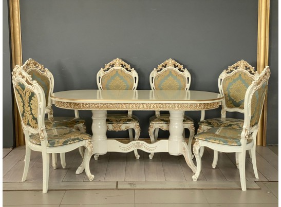 Стол овальный раскладной Верона с молдингом (слоновая кость, золото, шпон)