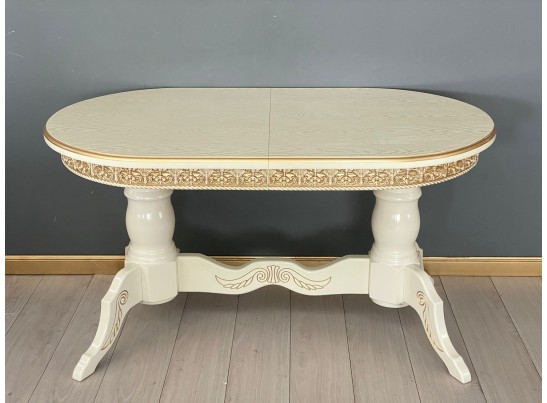 Стол овальный раскладной Верона с молдингом (слоновая кость, золото, шпон)
