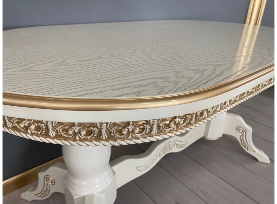 Стол овальный раскладной Верона с молдингом (слоновая кость, золото, шпон)