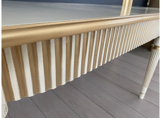 Стол овальный раскладной Азалия 2 (слоновая кость, патина золото)