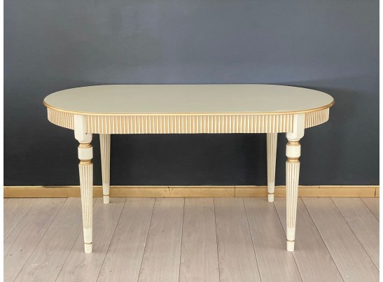 Стол овальный раскладной Азалия 2 (слоновая кость, патина золото)