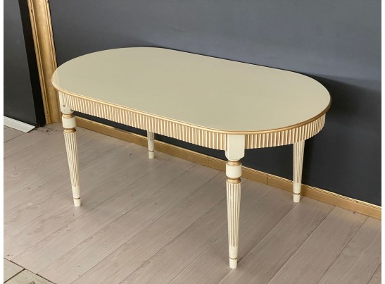 Стол овальный раскладной Азалия 2 (слоновая кость, патина золото)