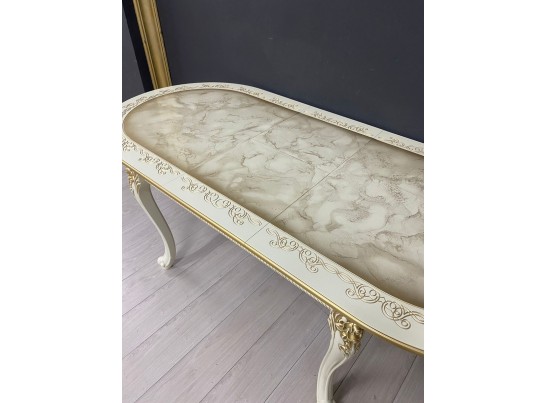 Стол овальный раскладной Розалия столешница под мрамор с молдингом (слоновая кость, патина золото)