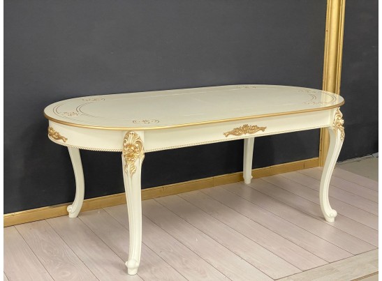 Стол овальный раскладной Розалия с узором (слоновая кость, патина золото)