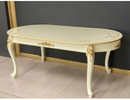 Стол овальный раскладной Розалия с узором (слоновая кость, патина золото)