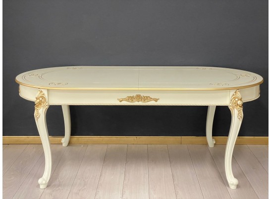 Стол овальный раскладной Розалия с узором (слоновая кость, патина золото)