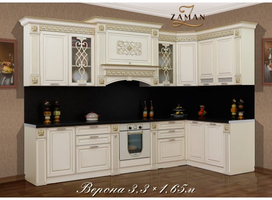 Кухонный гарнитур “Верона”: 3300×1650/600/2500 L+R, крем в Набережных Челнах