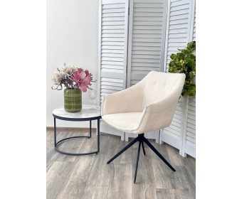 Стул CLOUDS 360 град. поворот. Белый Wales 101, букле/ черный каркас / Товарный знак DISAUR