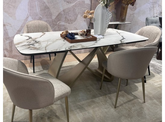 Стол PALACIO 180 KL-188 Контрастный мрамор матовый, итальянская керамика/ Шампань, ®DISAUR в Набережных Челнах