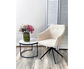 Стул CLOUDS 360 град. поворот. Белый Wales 101, букле/ черный каркас / Товарный знак DISAUR