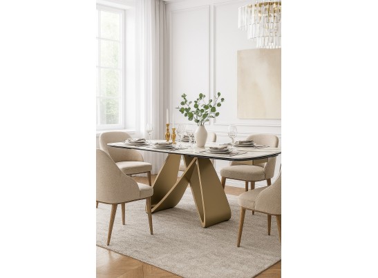 Стол PALACIO 180 KL-188 Контрастный мрамор матовый, итальянская керамика/ Шампань, ®DISAUR в Набережных Челнах