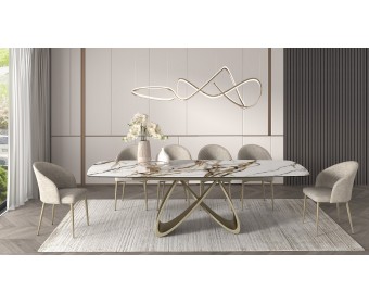 Стол PALACIO 180 KL-188 Контрастный мрамор матовый, итальянская керамика/ Шампань, ®DISAUR
